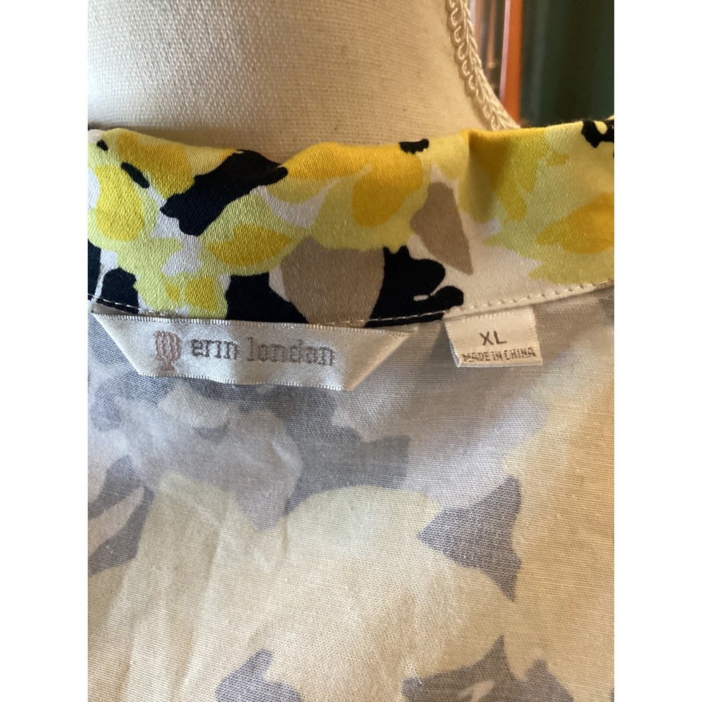 Erin London Womens XL Yellow Floral Abstract Full Zip Jacket 3/4 Sleeve Cotton - Picture 5 of 6